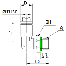 SPL 16-G04, 16mm O.D Tubing BSPP, G 1/2 Male Elbow Swivel, Stainless Steel Push to Connect Fitting