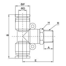 PB 5/16-N04, 5/16 Inch O.D Tubing, 1/2 NPT Male Tee Branch Swivel, Push to Connect Fitting