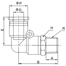 PL 16-N02, 16mm O.D Tubing, 1/4 NPT Male Elbow, Push to Connect Fitting