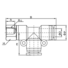 PDF 06-M6, 6mm O.D Tubing M6 x 1 Female Run Tee, Push to Connect Fitting