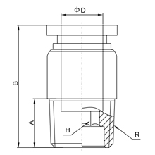 POC 14-02, 14mm O.D Tubing, R, PT, BSPT 1/4 Internal Hexagon Male Connector, Push to Connect Fitting