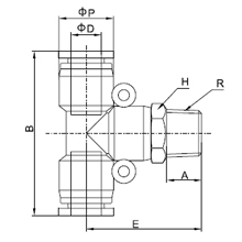 PB 12-04, 12mm O.D Tubing, R, PT, BSPT 1/2 Male Tee Branch Swivel, Push to Connect Fitting