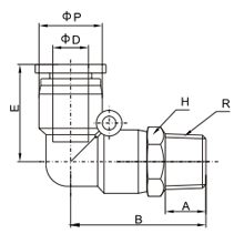 PL 14-02, 14mm O.D Tubing, R, PT, BSPT 1/4 Male Elbow, Push to Connect Fitting