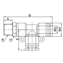 PD 16-03, 16mm O.D Tubing, R, PT, BSPT 3/8 Male Run Tee Connector, Push to Connect Fitting