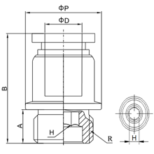 POC 04-M5, 4mm O.D Tubing, M5 x 0.8 Internal Hexagon Male Thread Connector, Push to Connect Fitting