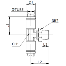 SPB 06-02, 6 mm O.D Tubing, R, PT, BSPT 1/4 Male Tee Branch, Stainless Steel Push to Connect Fitting