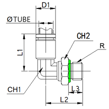 SPL 04-M6, 4 mm O.D Tubing M6 Male Elbow, Stainless Steel Push to Connect Fitting