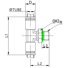 SPB 1/4-M6, 1/4 Inch O.D Tubing, M6 x 1 Male Tee Branch Swivel, Stainless Steel Push to Connect Fitting