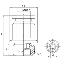 SPOC 06-M5, 6mm O.D Tubing, M5 x 0.8 Internal Hexagon Male Straight, Stainless Steel Push to Connect Fitting