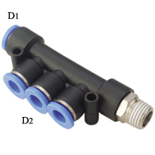 Male Triple Branch Reducer, Metric Composite Push to Connect Fitting Male Triple Branch Reducer, Metric Composite Push to Connect Fitting